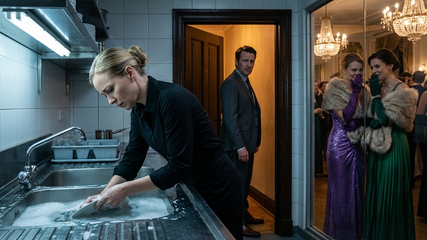 Sie lachten über die „Putzfrau“, die im Herrenhaus Geschirr schrubbte — bis ihr Mann fragte: „Wo ist meine Frau?“, und alles zusammenbrach.