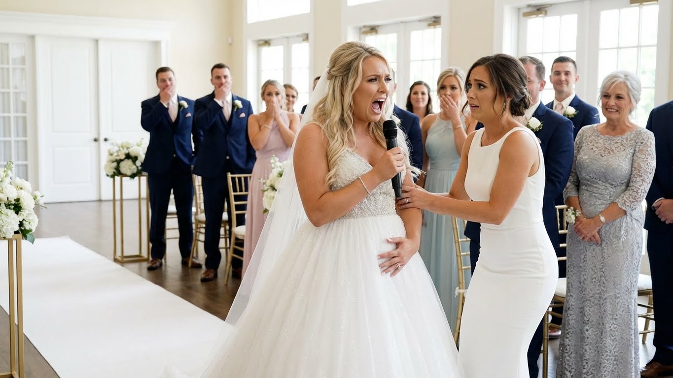 Meine Schwester kam zu meiner Hochzeit, angezogen, als wäre es ihre — ein riesiges weißes Kleid, funkelnd wie ein Kronleuchter. Dann nahm sie das Mikrofon und verkündete stolz: „Ich bekomme Zwillinge!“ Jubel erfüllte den Raum. Meine Mutter weinte Freudentränen. Meine Hochzeit verschwand hinter ihrem Drama. Als ich versuchte, die Kontrolle zurückzugewinnen, stieß sie mich weg, und meine Eltern verteidigten sie. Also blieb ich still… bis ich an der Reihe war. Mit einem ruhigen Lächeln nahm ich das Mikrofon zurück und sagte: „Wenn wir heute schon Geheimnisse enthüllen…“