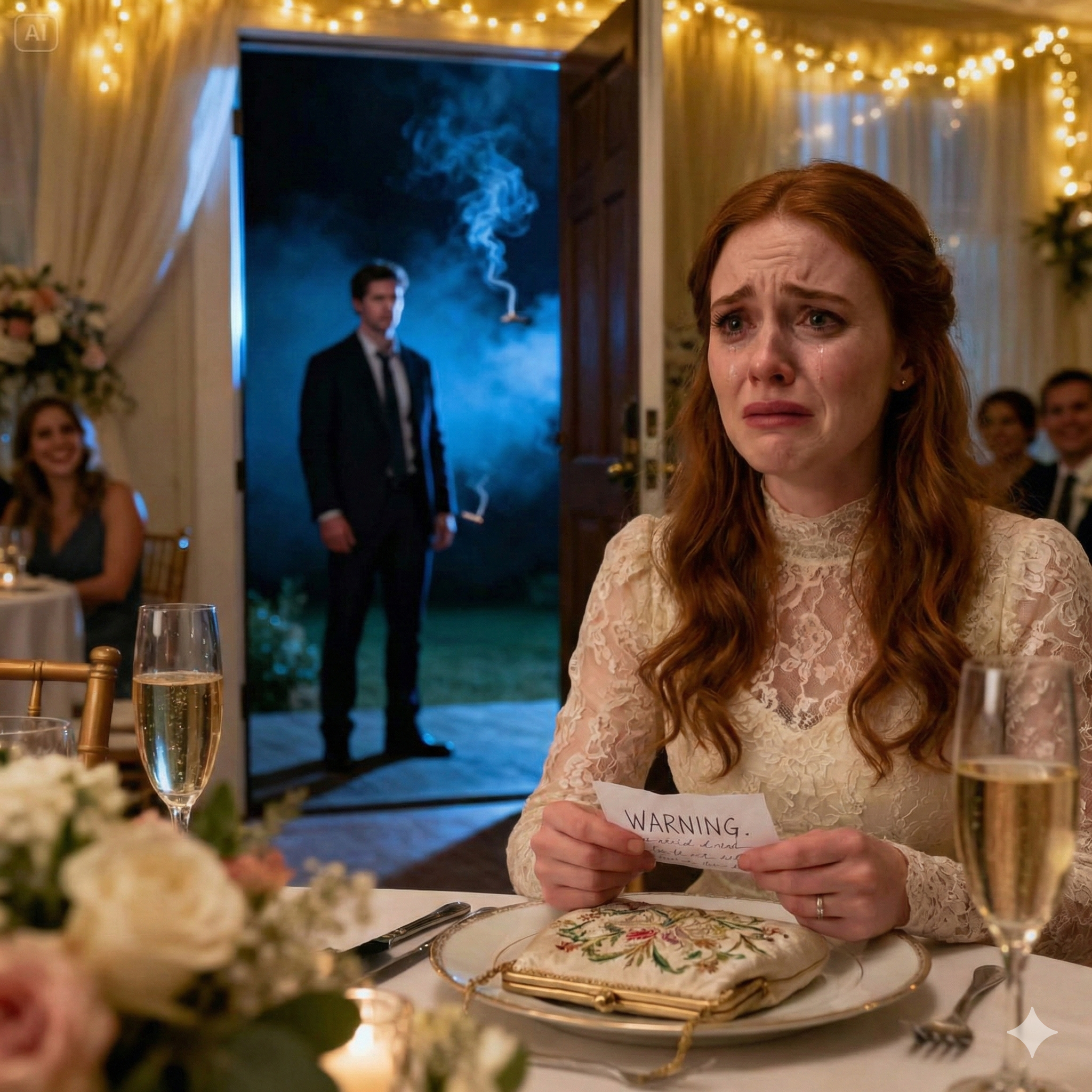 Bei der Hochzeit meiner Schwester setzte ich mich hin und fand einen Warnhinweis unter einer Serviette. “Wenn dein Mann alleine raucht, verstecke dich und beobachte ihn.” Ich dachte, es wäre lächerlich. Aber in dem Moment, in dem ich hinschaute, zitterte ich und konnte kein Geräusch machen.