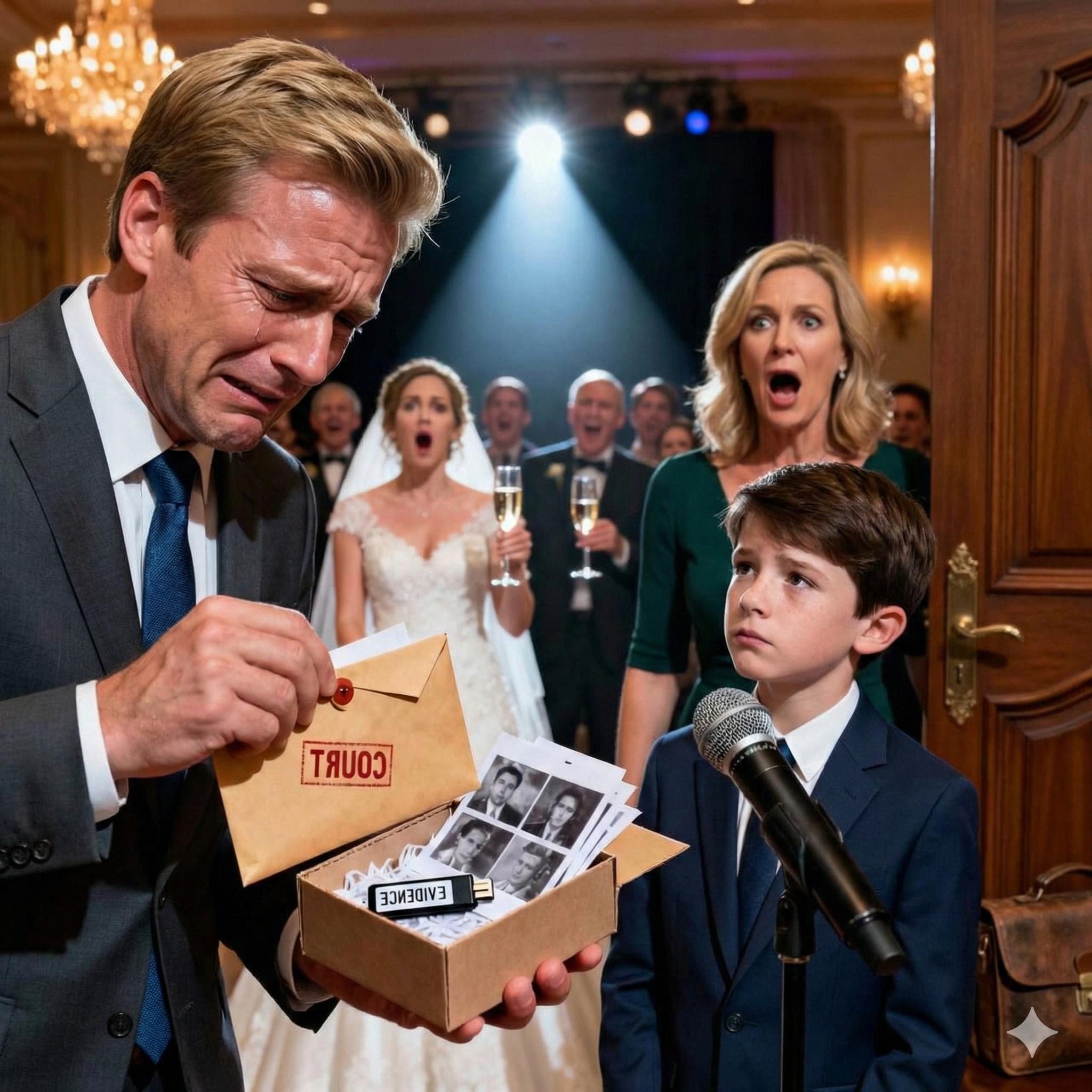Mein Ex-Mann hat mich und unseren Sohn betrogen und verlassen, aber uns trotzdem zu seiner Hochzeit eingeladen. Während seiner Rede lachte er: „Diesen Müll hinter mir zu lassen war die beste Entscheidung meines Lebens!“ Die Menge brach in Gelächter aus … bis mein Sohn ruhig das Mikrofon nahm. „Ich habe ein besonderes Geschenk für dich, Dad mitgebracht“, sagte er und überreichte eine Schachtel. Als mein Ex sie öffnete, ließ sein Schrei den ganzen Raum verstummen …