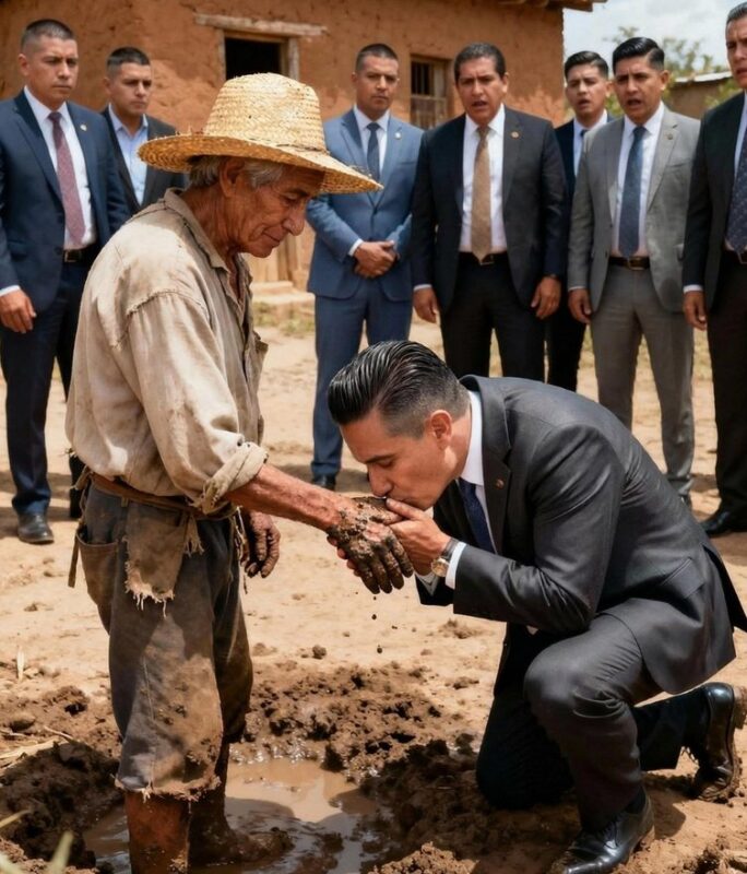 Er kam nicht mit dem Auto, sondern auf einem alten Farmtraktor. Er trug ein verblichenes Hemd, einen Palmhut und schlammverkrustete Stiefel.