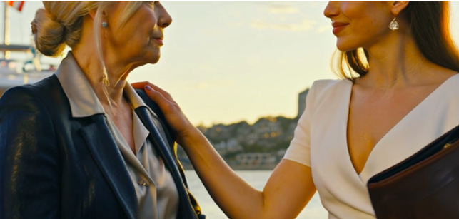 “Say hi to the sharks,” my daughter-in-law whispered as she pushed me off the yacht while my son stood there smiling, believing their plan to steal my $3 billion fortune had worked—until they returned home and found me sitting there with a special gift waiting.