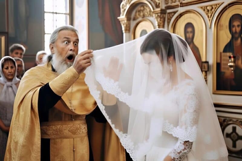 Durante le nozze, quando lo sposo sollevò il velo della sposa, il sacerdote disse all’improvviso e bruscamente: «La cerimonia deve essere interrotta».
