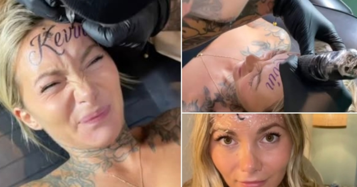 Donna scatena il web dopo essersi tatuata il nome del fidanzato sulla fronte! Amore folle o errore epico?