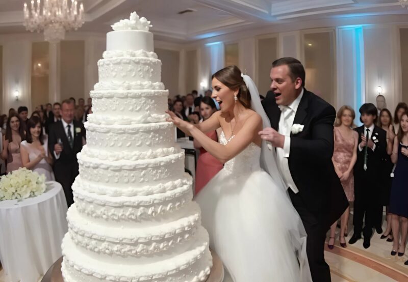 Durante il matrimonio, quando io e mio marito stavamo tagliando la torta, all’improvviso mi ha spinto da dietro: sono caduta proprio sulla torta, rovinando il mio vestito e tutto intorno, e mio marito si è messo accanto a me e ha riso.