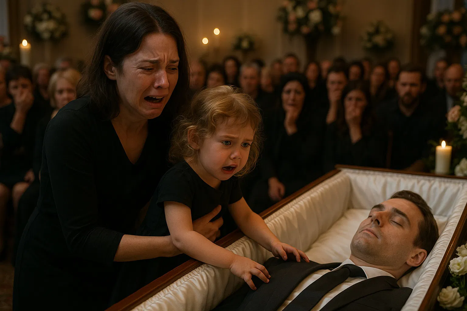 Al funerale del padre, una bambina ha sussurrato «Papà sta solo dormendo»: quello che è successo dopo ha lasciato tutti sbalorditi