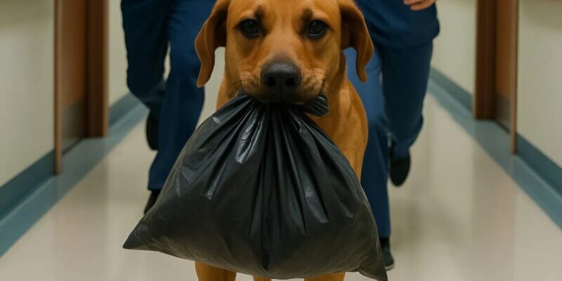 Un cane correva lungo il corridoio dell’ospedale, tenendo in bocca un sacchetto nero: quando finalmente i medici lo hanno raggiunto, hanno scoperto qualcosa di orribile.