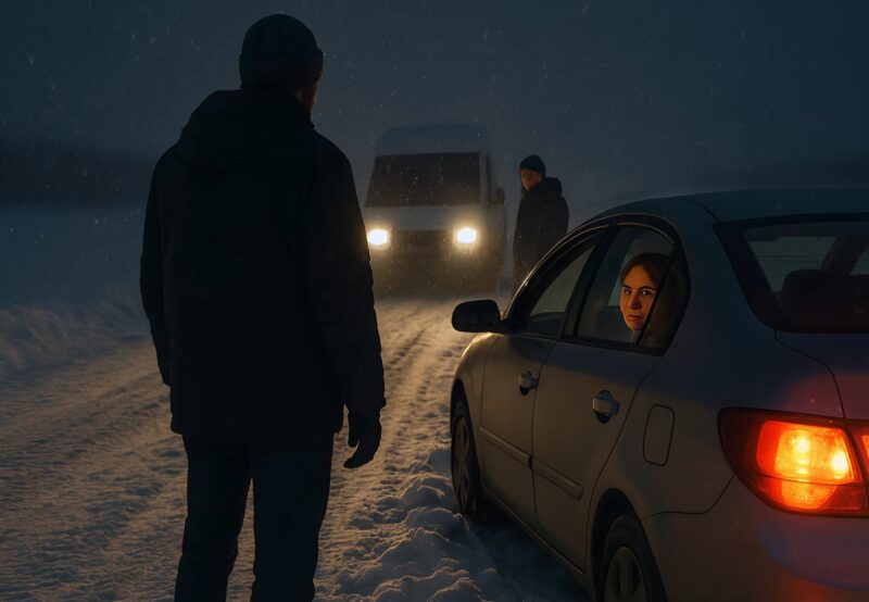 Stavo tornando a casa di notte lungo una strada deserta quando all’improvviso ho notato un’auto in panne sul ciglio della strada e due uomini robusti accanto. All’inizio ho voluto fermarmi e dare una mano, ma poi me ne sono accorto e me ne sono andato inorridito.