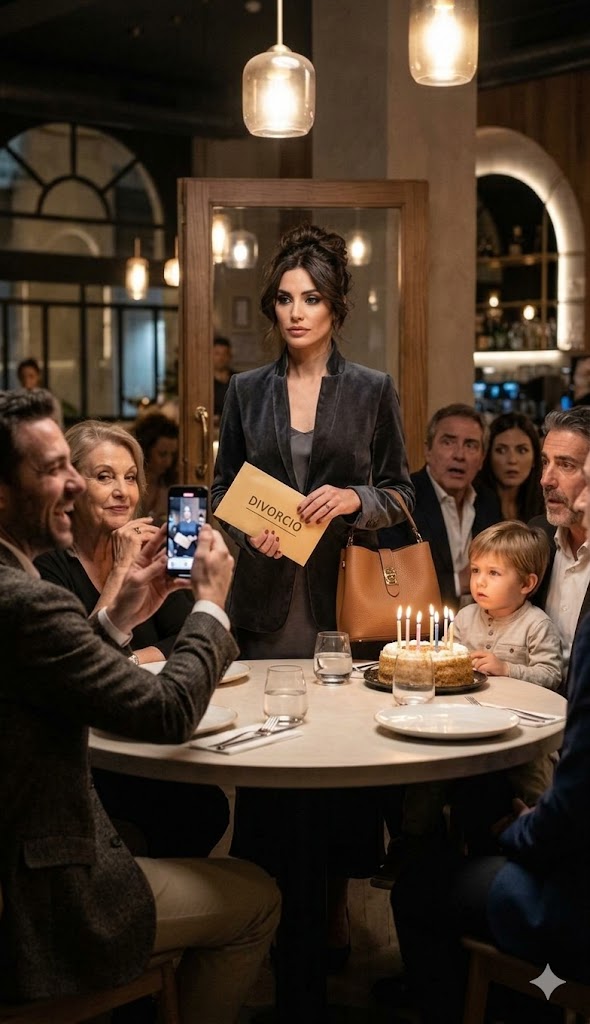 Alla cena per il sesto compleanno di mio figlio, mia suocera sorrise e lasciò una busta: «Divorzio, da parte di tutti noi». Álvaro prese il telefono: «Vediamo come piangi». Deglutii a fatica, dissi «grazie» e mi alzai. Mentre ridevano, pensai: «Che peccato… sono arrivati ​​troppo tardi». Me ne andai con i documenti in mano e un segreto che mi ero aggrappato e che avrebbe incendiato le loro vite. Riesci a indovinare di cosa si tratta?